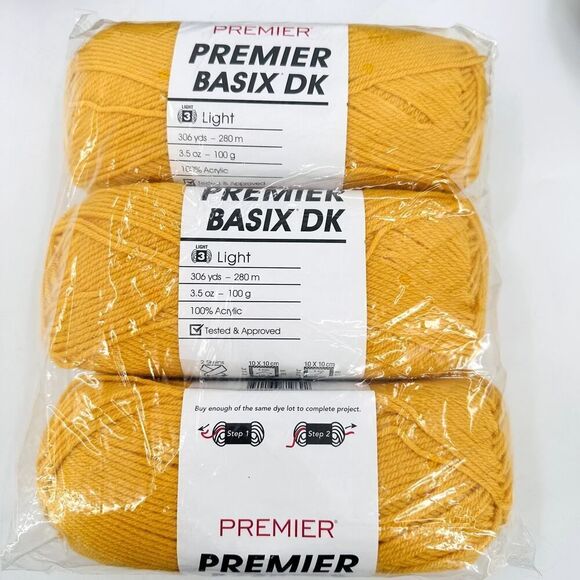 3 Premier Yarns Basix DK Yarn #3 MUSTARD YELLOW 3.5 oz Acrylic **Multi avail - Picture 2 of 7